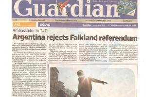 Entrevista del "Trinidad Guardian" con el Embajador Marcelo Salviolo sobre las Islas Malvinas