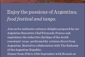 Folleto promocional de Semana de Cocina y Tango en Puerto España 